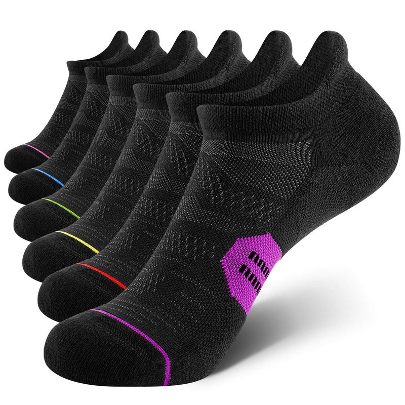 CS CELERSPORT 6 Pack Women's Ankle Running Socks Cushioned Low Cut Tab Athletic Sport Compression Socks, Black Mixed, Small - Image 1
